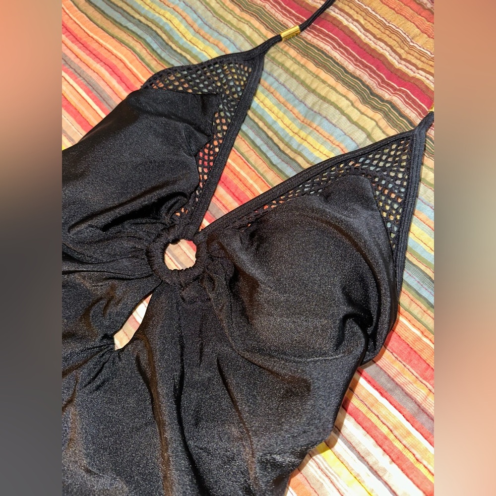 VENUS Black Plunging V-Neck One Piece mesh detail